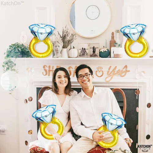 Miniatura 6 de KatchOn, Lindo Globo de Anillo de Diamante - Paquete de 4, 18 Pulgadas Decoraciones para Despedida de Soltera Globos de Anillo de Compromiso