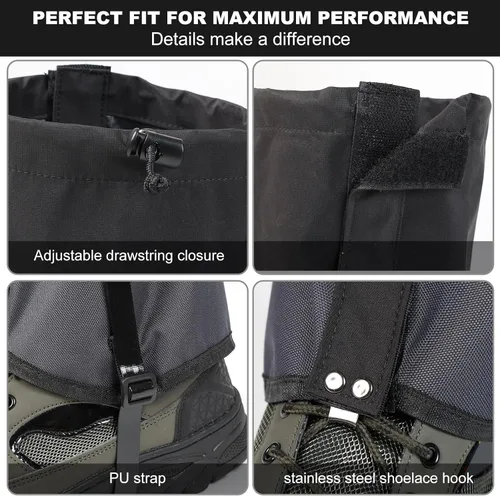 Miniatura 4 de Gators impermeables para botas y zapatos de senderismo, polainas ligeras ajustables para hombres y mujeres, polainas para senderismo, raquetas