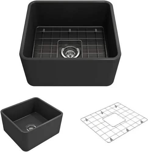 Miniatura 23 de BOCCHI Classico Farmhouse Fregadero de cocina de arcilla refractaria con frente de delantal de 20 pulgadas, un solo tazón con rejilla protectora
