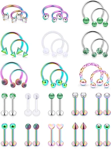 Miniatura 6 de SCERRING Anillos de labio de acero inoxidable de 0.66 oz (16 g) de herradura Labret Monroe, anillos de labio para uñas, tragus rook, hélice
