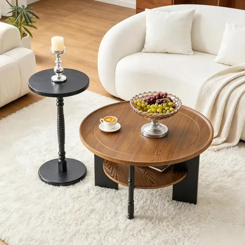 Miniatura 13 de KEVINSPACE Mesa auxiliar redonda pequeña para sala de estar, mesa auxiliar circular de madera, mesita de noche para apartamento, dormitorio, Ø 23.4
