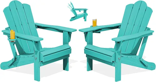 Miniatura 12 de Silla plegable ajustable KINGYES Adirondack, sillas reclinables Adirondack de 3 posiciones con portavasos, Adirondack de HDPE resistente a