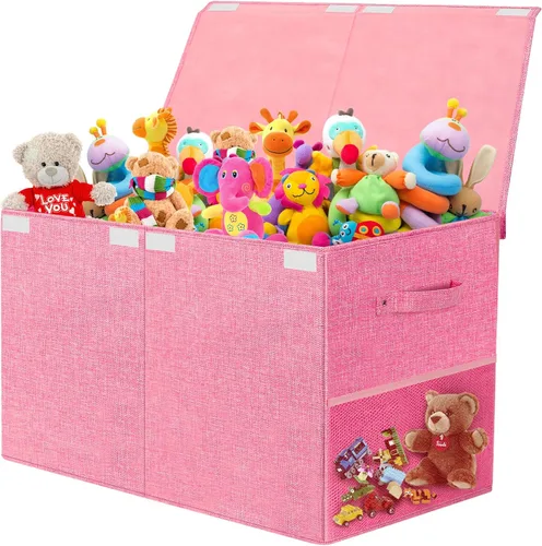 Miniatura 13 de Caja grande de almacenamiento de juguetes con tapa, organizador de pecho de juguetes mejorado con divisor de polipropileno extraíble, contenedor Gris