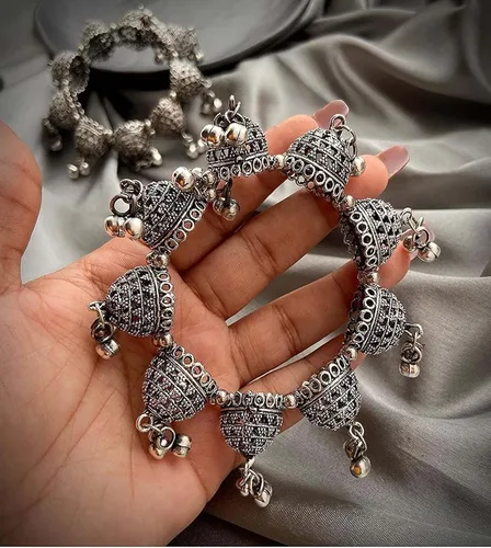 Miniatura 4 de Indian Hawker Pulsera ajustable de plata oxidada, 1 par de pulseras para mujeres y niñas