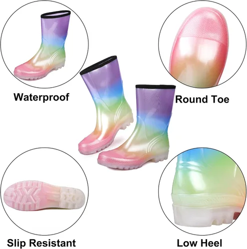 Miniatura 76 de DKSUKO Waterproof Womens Rain Boots insulated,Lightweight Rubber fashion Boots in Gardening,Warm and Comfortable Wide Calf Rain Boots with Glossy in