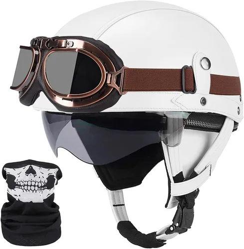 Miniatura 12 de Casco de motocicleta de estilo alemán, casco de cuero retro, aprobado por el DOT, para adultos, hombres y mujeres, casco de media cara vintage
