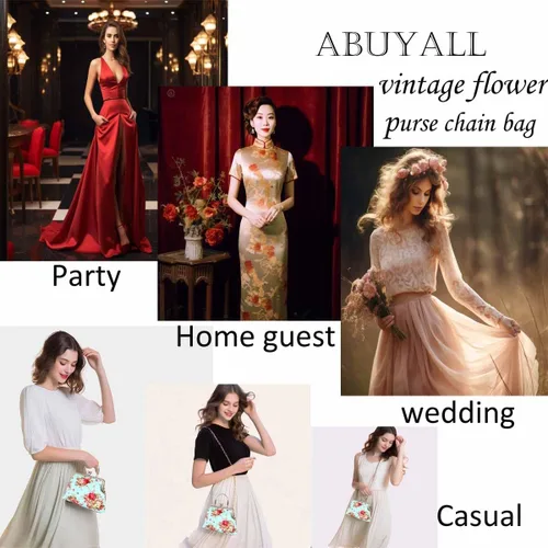 Miniatura 116 de Bolso floral con asa superior, bolso de noche Kiss Lock para mujer, bolso vintage