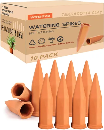 vensovo 10 picos de riego de terracota, estacas automáticas de riego automático, dispositivos de riego de plantas para botellas de vino, botellas