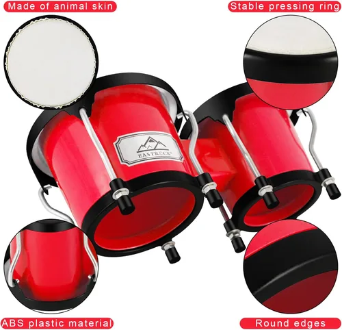 Miniatura 2 de EastRock Bongo - Juego de tambor de 4 y 5 pulgadas para adultos, principiantes, bongos de percusión con llave de afinación (rojo)