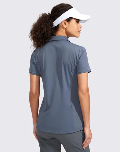 Miniatura 3 de Viodia Camisa de golf para mujer, manga corta, con cremallera, de secado rápido, elástica, con cuello de tenis, ropa de golf