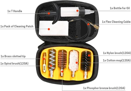 Miniatura 2 de Shotgun Cleaning Kit for 12GA, Universal Gun Brushes Kit with T Handle, Rods, Brass Jag Tip, Brass Slotted Tips, Cotton Mops, Nylon Brushes