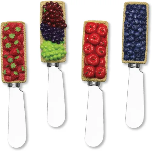 Miniatura 8 de Supreme Housewares Esparcidores de queso de manzana, asas de resina pintadas a mano con cuchillas de acero inoxidable para untar queso crema