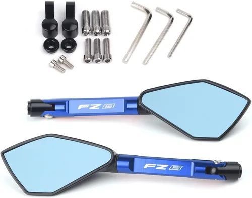 Miniatura 10 de SCUUBE for Yam&ha FZ8 FZ-8 Motorcycle Triangle Rear View Mirror Universal CNC Aluminum Blue Lens Handlebar Side Rearview Mirrors with A Mirror Black