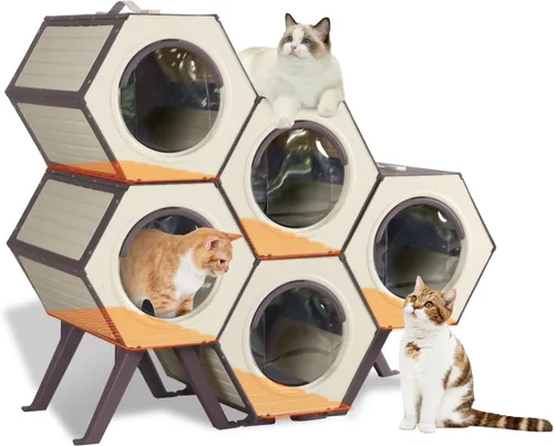 Miniatura 11 de Casa climatizada para gatos para invierno al aire libre, condominio combinado para gatos con temperatura y tiempo ajustables, refugio aislado