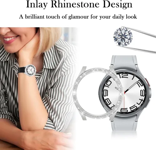 Miniatura 5 de Funda de reloj 2 en 1 para Samsung Galaxy Watch 6 Classic de 1.850 in (SM-R960), cubierta protectora de policarbonato con anillo bisel de diamantes