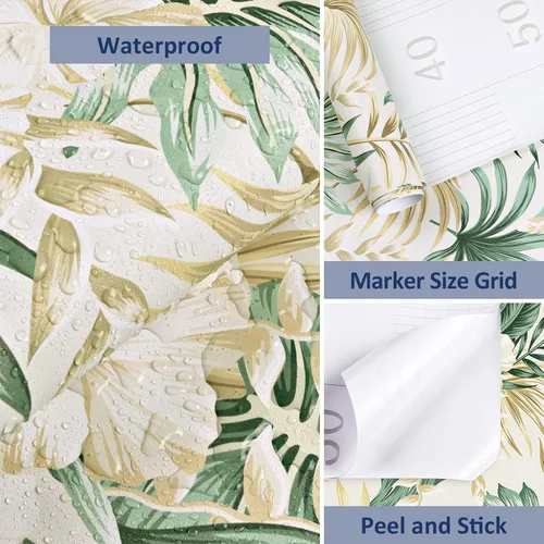 Miniatura 9 de WESTICK Papel tapiz tropical botánico, impermeable, floral, autoadhesivo, para dormitorio, baño, paredes, armarios, hojas verdes, hibisco, 17.5 x 2.