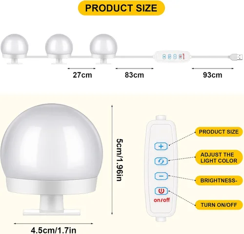 Miniatura 2 de Tuanse Juego de 2 luces LED de tocador, 28 bombillas regulables con 3 modos de color, luz de espejo de maquillaje enchufable con color y brillo
