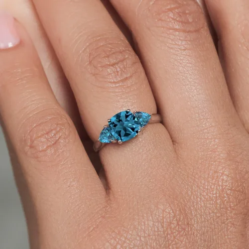 Miniatura 5 de Gem Stone King Anillo de compromiso de oro blanco de 10 quilates con topacio azul Londres para mujer