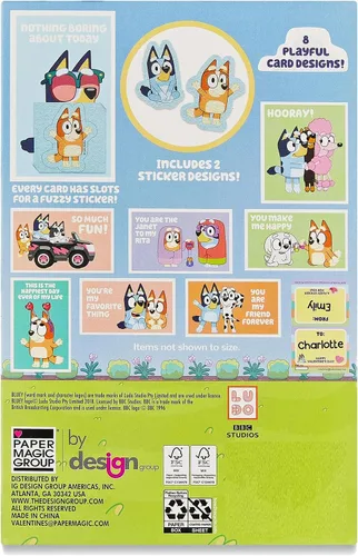 Miniatura 2 de Paper Magic Group Bluey - Juego de tarjetas de San Valentín y calcomanías peludas de Bluey - Tarjetas de intercambio de San Valentín
