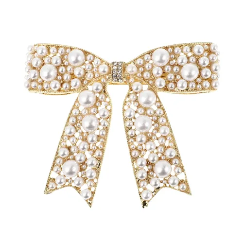 Miniatura 10 de KALLORY Clip de pelo con lazo de perlas con diamantes de imitación, accesorio de pelo de aleación ligera de 2.36 x 1.77 pulgadas para mujeres, ideal