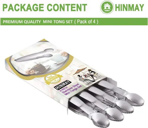 Miniatura 2 de HINMAY Pinzas para azúcar de 10,16 cm, mini pinzas para servir, acero inoxidable, pinzas para aperitivos, juego de 4