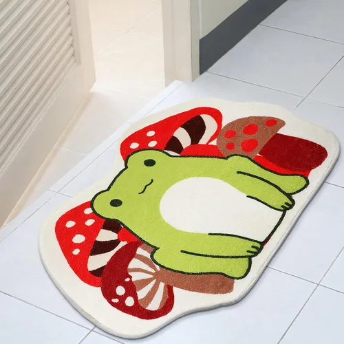 Timgle Tapete de baño con diseño de rana, 23.6 x 16 pulgadas, antideslizante, absorbente, suave, lavable, grueso, lavable a máquina, tapete de hongo