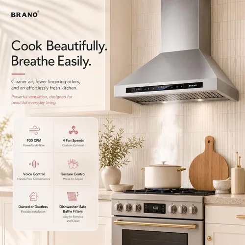Miniatura 2 de Campana extractora de montaje en pared de 36 pulgadas, campana de cocina de 900 CFM con control de voz/gestos/táctiles, campana de ventilación