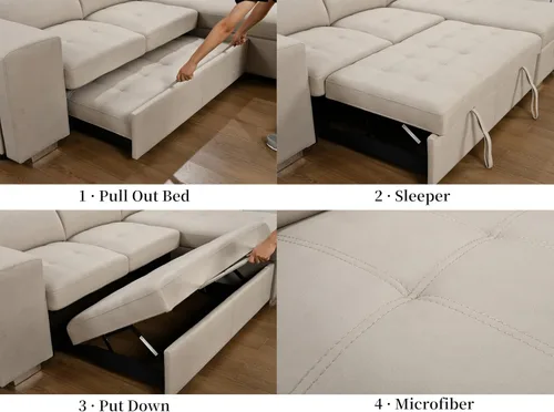 Miniatura 5 de THSUPER Sofá seccional reclinable de microfibra de 102 pulgadas en forma de L con cama extraíble y chaise de almacenamiento, sofás convertibles