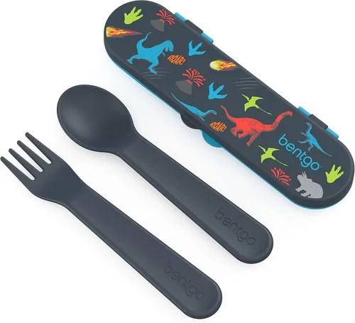Miniatura 12 de Bentgo Juego de utensilios para niños, tenedor, cuchara y estuche de almacenamiento de plástico reutilizable, materiales sin BPA, asas de fácil