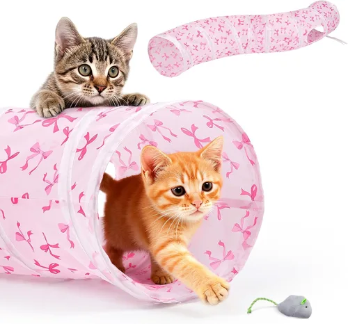 Miniatura 16 de Glittme Túnel para gatos, túneles para gatos de interior, cueva de gatos en forma de S con juguetes para gatos, tubos plegables para gatos y túneles