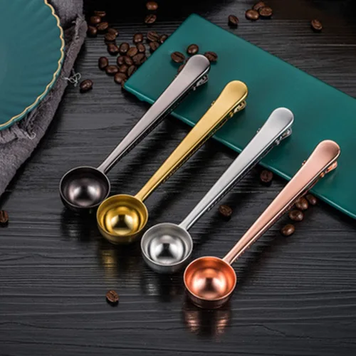 Miniatura 7 de Cuchara de café con clip de cucharada de acero inoxidable Cuchara de café con mango largo multifunción Bolsa de sellado Clip para té, café, proteína