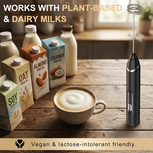 Miniatura 2 de Espumador de leche recargable para plantas, espumador de leche de café de 3 velocidades portátil con 2 batidores de acero inoxidable desmontables