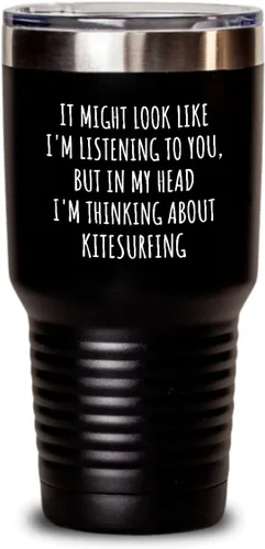 Miniatura 7 de Funny Kitesurfing Tumbler Gift Idea In My Head I'm Thinking About Hilarious Quote Hobby Lover Gag Joke Insulated Cup With Lid Black 20 Oz