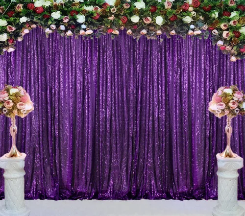 Miniatura 17 de ShinyBeauty Cortinas de Lentejuelas 2 Paneles 2ftx8ft Wine Telón de Fondo con Brillantina para Videos de YouTube Cortinas de Lentejuelas Borgoña