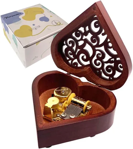 Pursuestar Amazing Grace Caja de Música, Caja Musical de Madera Hueca Vintage en Forma de Corazón con Mecanismo de Cuerda para Regalos de