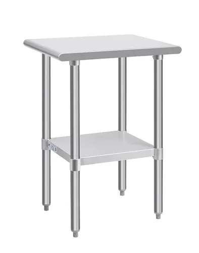 Miniatura 14 de Mesa de acero inoxidable para preparación y trabajo, con ruedas giratorias, mesa resistente, comercial NSF, con estante inferior y protector