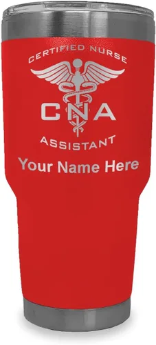 Miniatura 40 de LaserGram Vaso aislado al vacío de 20 onzas, asistente de enfermera certificada por CNA, grabado personalizado incluido (negro)