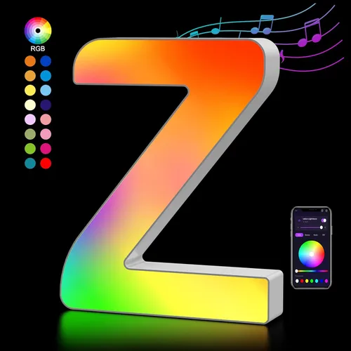 Miniatura 31 de OJQ Letras LED Iluminadas con Música Sincronizada de Letras del Alfabeto Coloridas - Luz de Dormitorio con Cambio de Color - Regalos de Cumpleaños