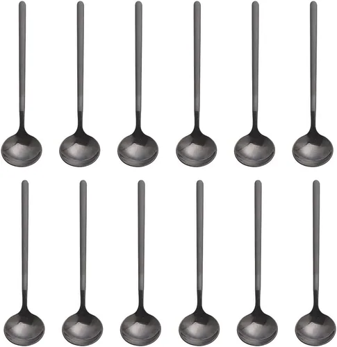 Miniatura 15 de 6 cucharas de café negras, cucharas de café espresso de acero inoxidable 18/8, mini cuchara de té Vogue de 5.2 pulgadas, cuchara pequeña agitadora