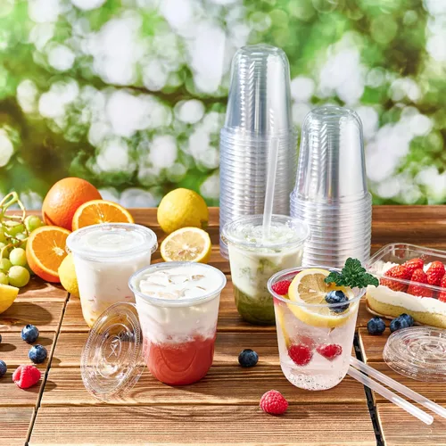 Miniatura 2 de Vplus Paquete de 100 tazas de café helado de 12 onzas con tapas, vasos de plástico desechables con tapas y popotes para bebidas frías, jugos