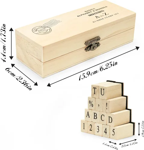 Miniatura 7 de Sellos de letras, juego de 42 piezas de alfabeto de goma con estuche de almacenamiento, números vintage y mini sellos de símbolos para manualidades
