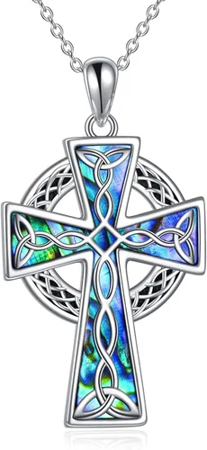 Miniatura 33 de YFN Collar de cruz de plata de ley 925 con nudo celta cruz infinito corazón amor colgante collar de 18 pulgadas
