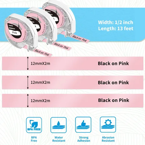 Miniatura 9 de P12 - Cinta de satén rosa para envolver regalos, lazos para el cabello, manualidades, ramo de flores de boda, 0.472 in x 6.6 ft, compatible