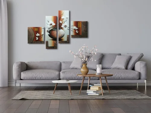 Miniatura 2 de Wieco Art - Arte para pared en lienzo moderno estirado y con marco, 100% pintado a mano, flores elegantes para decoración del hogar, pinturas