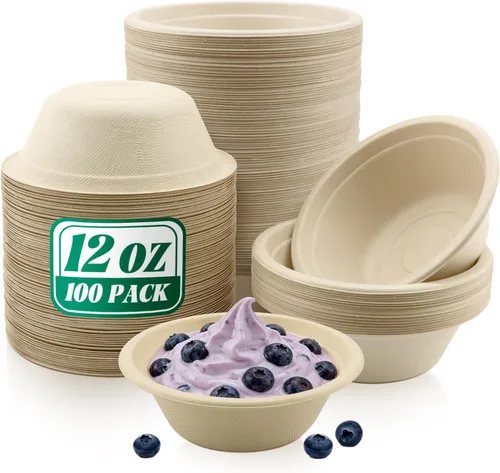 Miniatura 8 de Oomcu Paquete de 100 cuencos de sopa desechables pequeños de 8 onzas a granel, compostables y biodegradables, cuencos de papel reciclado resistentes