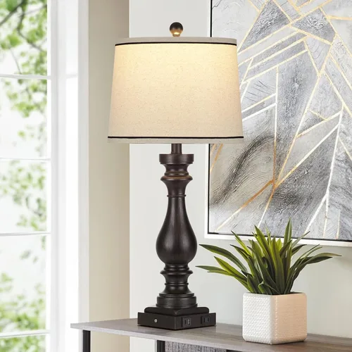 Miniatura 4 de Rinweey - Lámpara de mesa de granja de 29" para sala de estar, lámpara de mesita de noche vintage con puertos USB C+A y salida de AC, lámpara