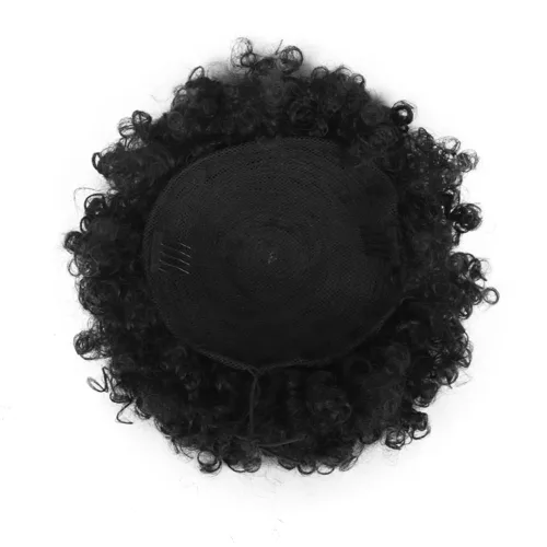 Miniatura 3 de LEOSA YiTi - Cola de caballo afro alta con cordón corto afro rizado con clip en moño de pelo rizado sintético hecho de fibra con clips (negro)