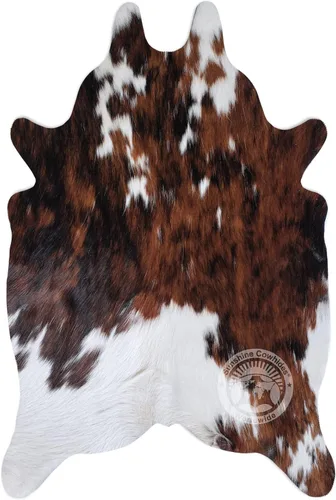 Miniatura 5 de Sunshine Cowhides Alfombra pequeña de piel de vaca 100 % genuina, color blanco y negro, alfombra de piel de animal de estilo moderno y alfombra