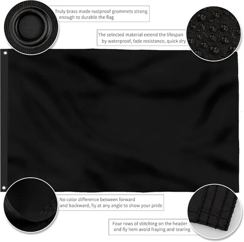 Miniatura 4 de XIFAN Bandera negra sólida de nailon de alta calidad de 3 x 5 para exteriores, doble cara de nailon 210D liso, banderas negras de larga duración