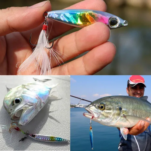 Miniatura 7 de Sougayilang Señuelos de pesca de plantillas, cucharas de metal para hundimiento, cebo micro jigging A-2.56in/1.16oz-5PCS con CAJA